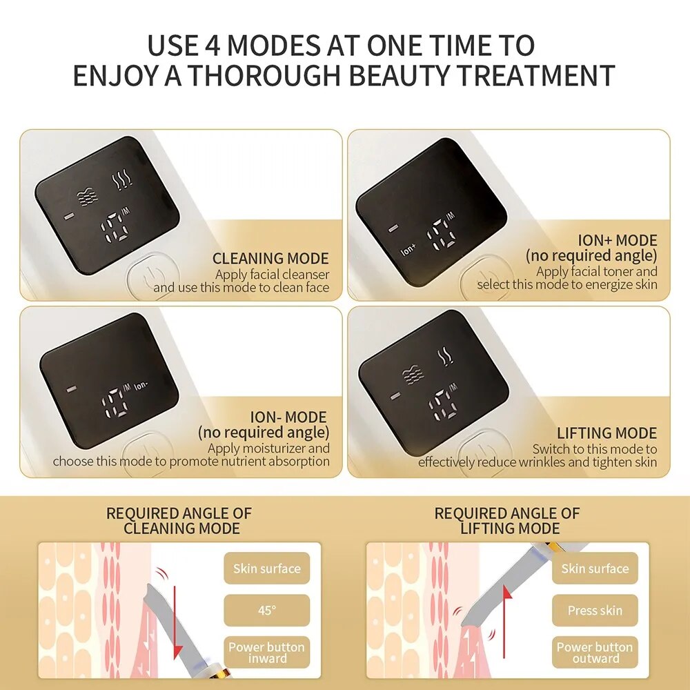 LCD Screen Facial Skin Scrubber Ultrasonic Ion Pore Deep Peeling Cleaner Exfoliation Grease Blackhead Extractor Lifting Device