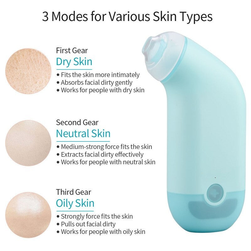 Electric Blackhead Remover Face Cleaner T Zone Pore Acne Pimple Removal Vacuum Suction Facial Diamond Cleaning Skin Care Tools (Blue)