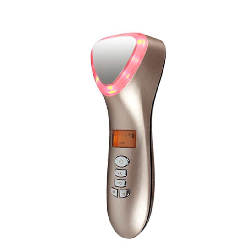 LED Face Massager Hot Cold Hammer USB Ultrasonic Light Photon Facial Lifting Wrinkle Remover Spa Ion Beauty Device