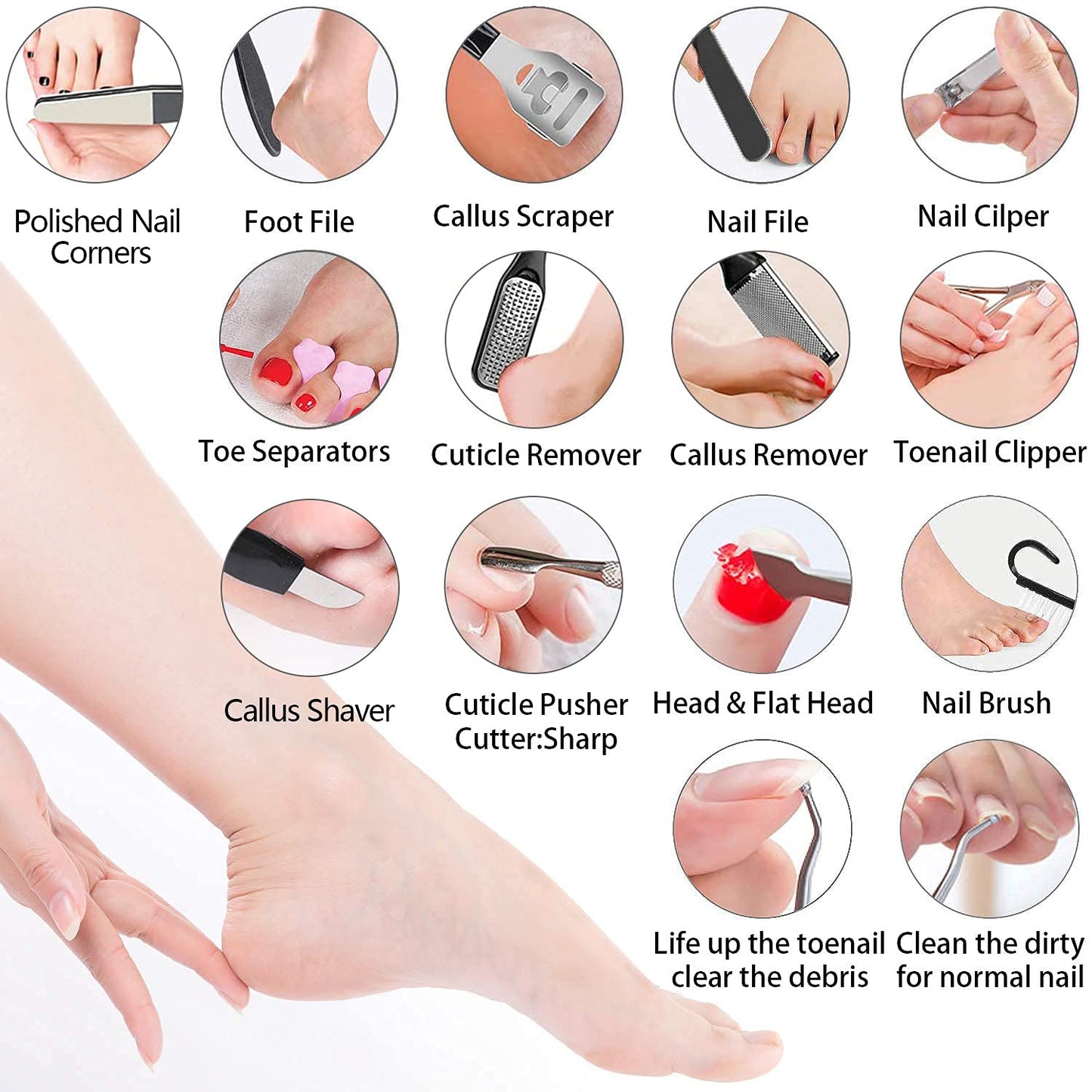 23 in 1 Professional Pedicure Tools Set Foot Care Scrubber Pedicure Kit Manicure Foot Nail Tools Supplies Set for Woman Man Feet