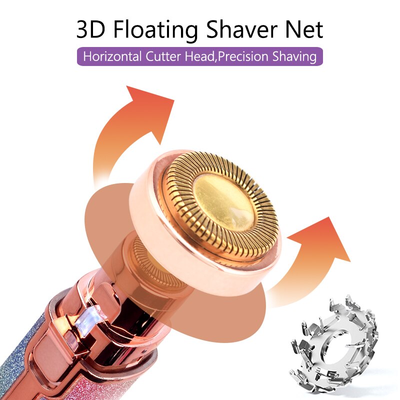 2 In 1 Electric Eyebrow Epilator Mini USB Rechargeable Face Lips Hair Removal Body Bikini Shavers for Women Lipstick Trimmer