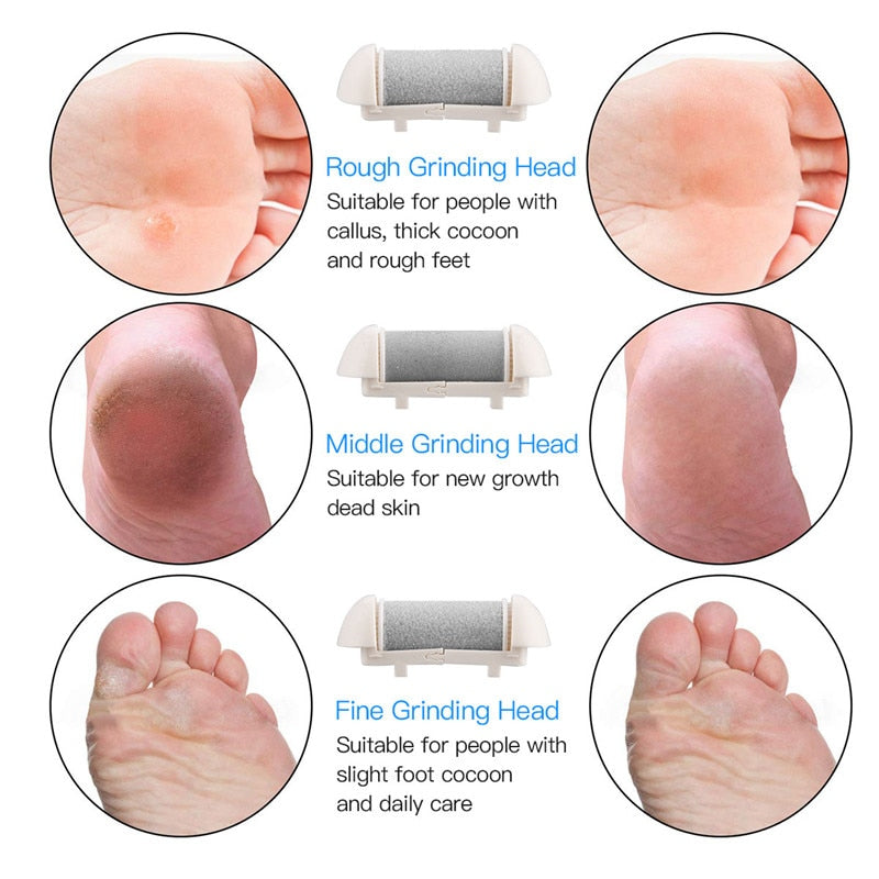Electric Pedicure Tools USB Rechargeable Foot Care Heel File Grinding Dead Skin Callus Remover Feet Cleaner Pedicure Machine (White)