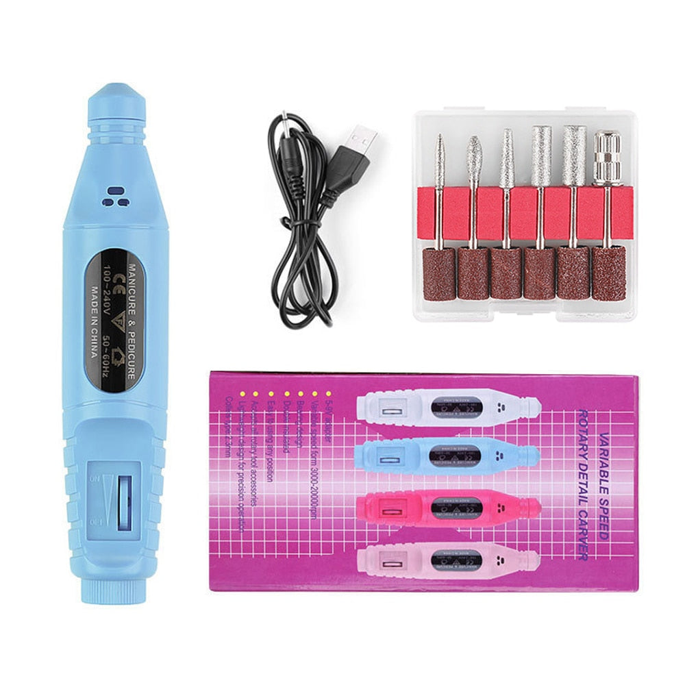 Electric Nail Drill Machine 20000RPM Professional Nail File Kit Cordless Milling Cutter Pedicure Manicure Tool Nail Salon