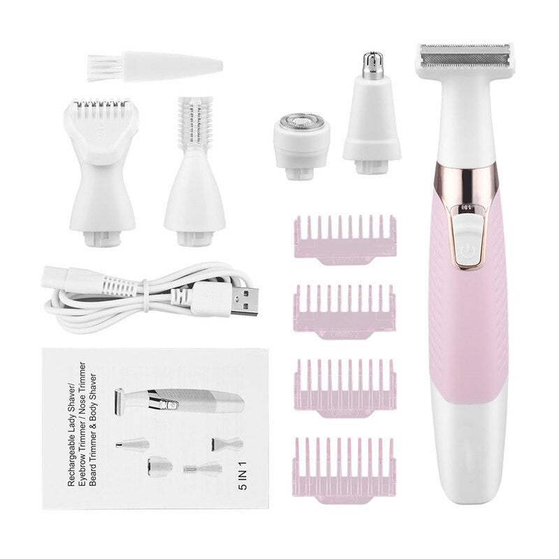 5 in 1 Electric Eyebrow Trimmer Hair Remover Device Painless Depilator Nose Hair Leg Armpit Bikini Trimmer Women Epilator