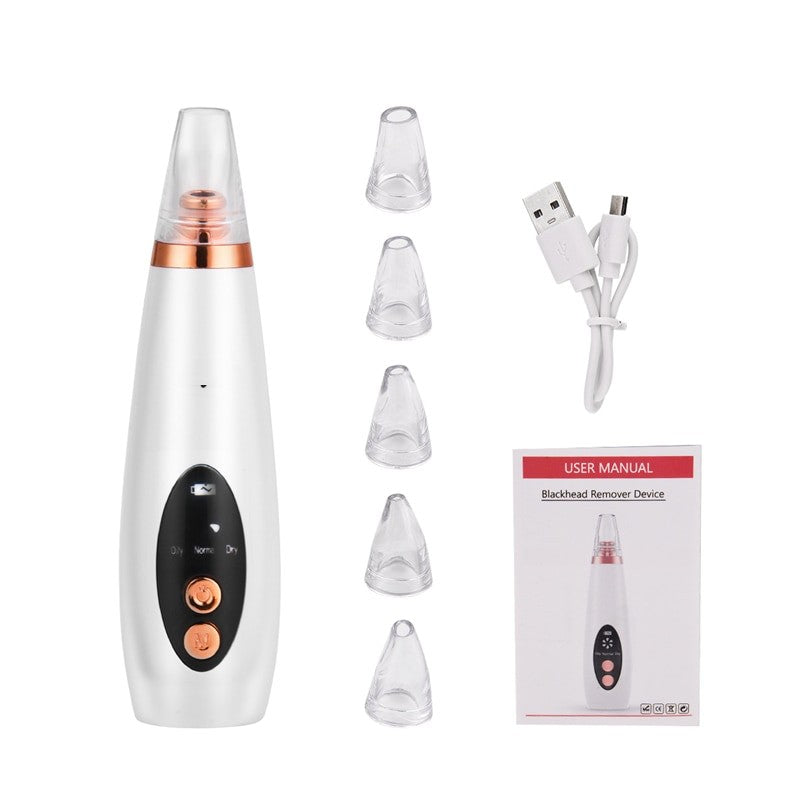 6 In 1 Electric Facial Blackhead Remover Vacuum Suction Cleaning Skin Care Pore Acne Removal Facial Diamond Cleanser Machine (white)