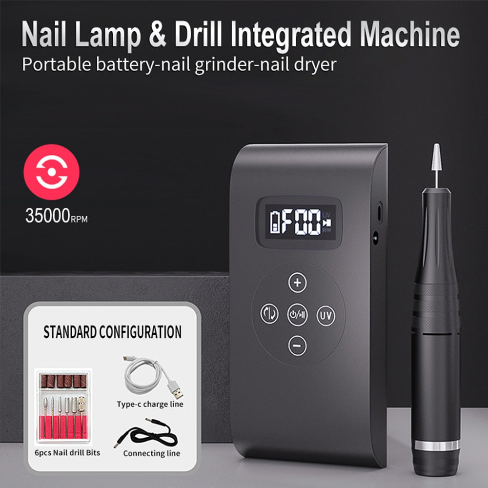 New Rechargeable Electric Cordless Nail Drill Machine 35,000 RPM & UV Gel Nail Dryer Lamp Salon Expert Nail Art Manicure Tools