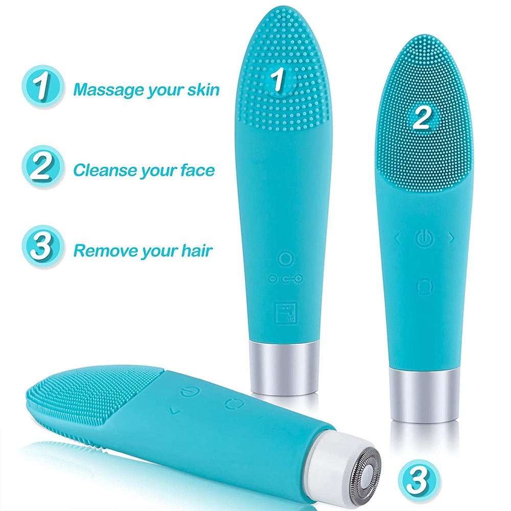 3 in 1 Ultrasonic Facial Cleansing Brush & Facial Hair Removal Epilator Face Lift Deep Cleansing Face Massager Skin Care Tools