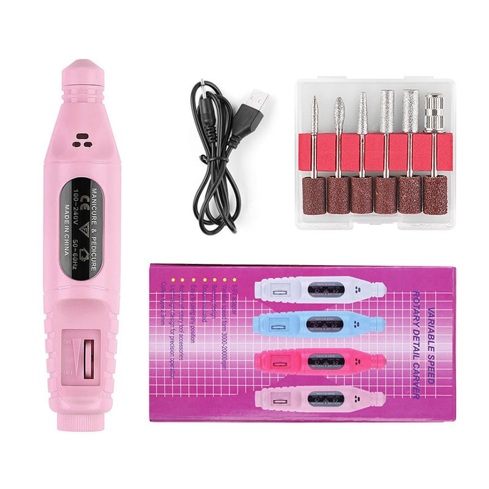 Electric Nail Drill Machine 20000RPM Professional Nail File Kit Cordless Milling Cutter Pedicure Manicure Tool Nail Salon