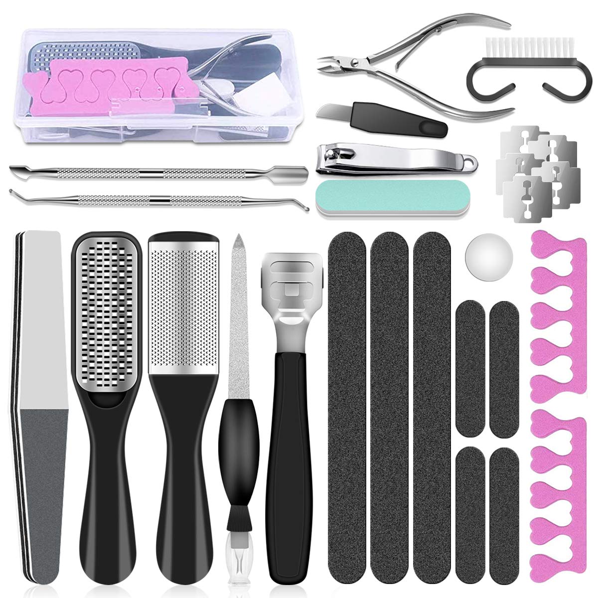 Pedicure Kit 23 in 1 Black Stainless Steel Professional Pedicure Tools Set Foot Rasp Peel Callus Dead Skin Remover Foot Care