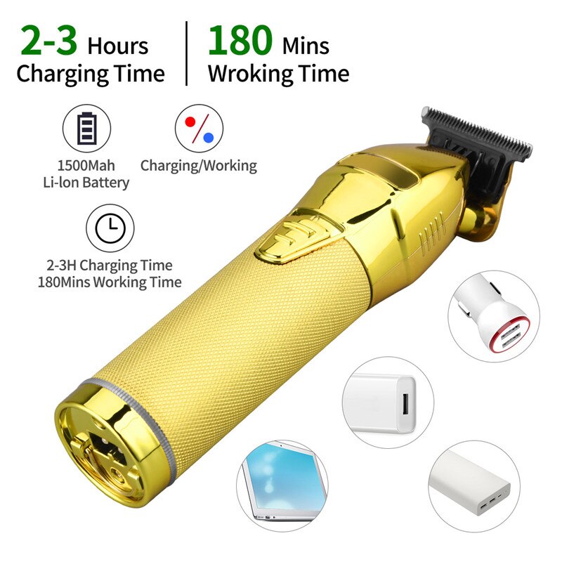 Electric Hair Trimmer Men's Haircut Clippers USB Rechargeable Blade Razor Powerful Beard Shaver Cordless Trimmer Cutting Machine (Gold)