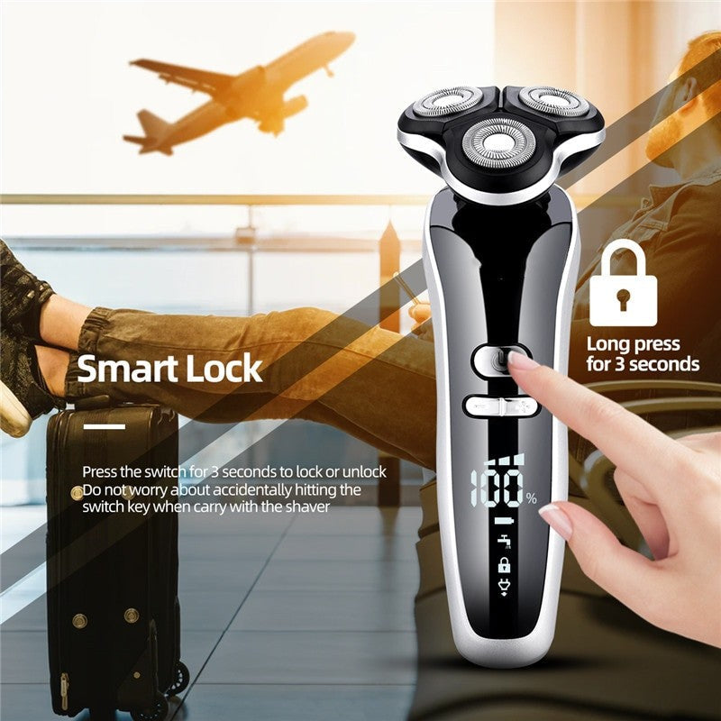 4 In 1 Electric Shaver For Men Beard Nose Trimmer Cordless Hair Clipper Facial Cleaning Brush Waterproof Hair Cutter LED Display