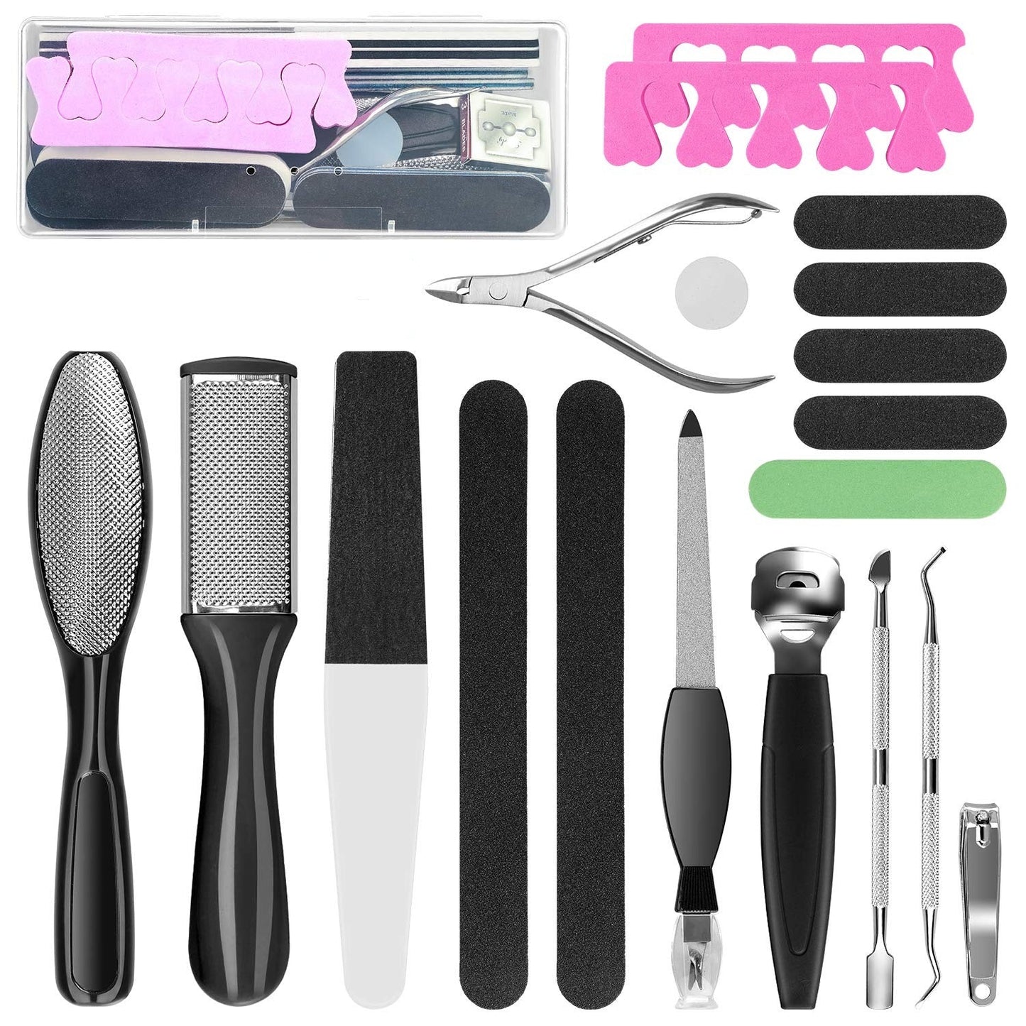 Pedicure Kit 20 in 1 Black Stainless Steel Professional Pedicure Tools Set Foot Rasp Peel Callus Dead Skin Remover Foot Care
