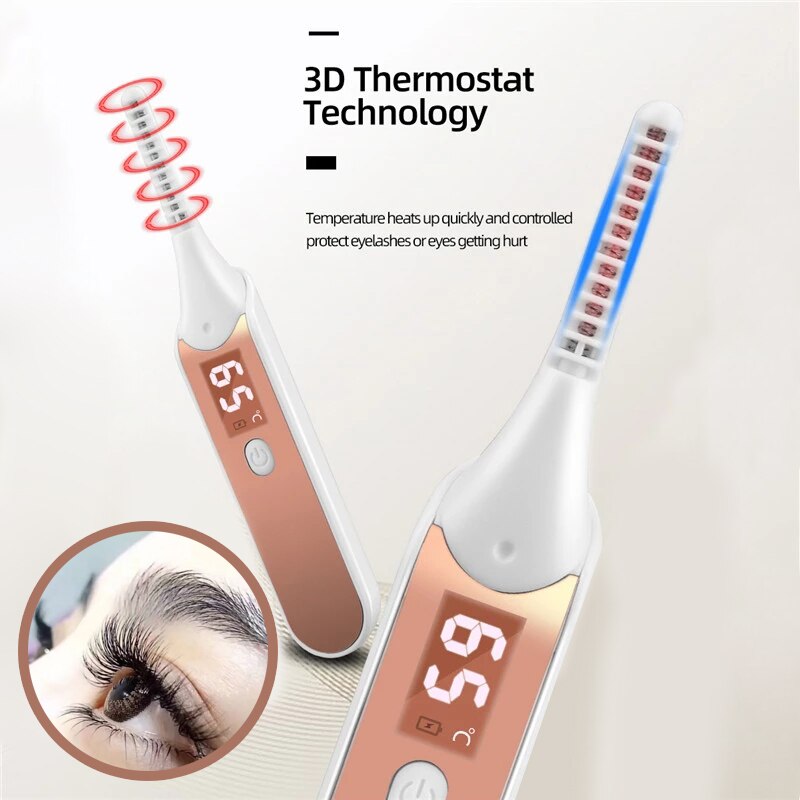 Portable Electric Heated Eyelash Curler Women Makeup Irons Brush Natural Curling Long Time Lasting Beauty Tools With LED Display