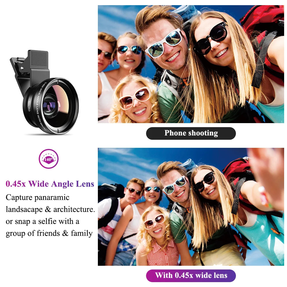 Professional Phone Camera Lens 12.5x Macro Camera Photo HD 0.45x Super Wide Angle Lens for Samsung IPhone All Smartphones