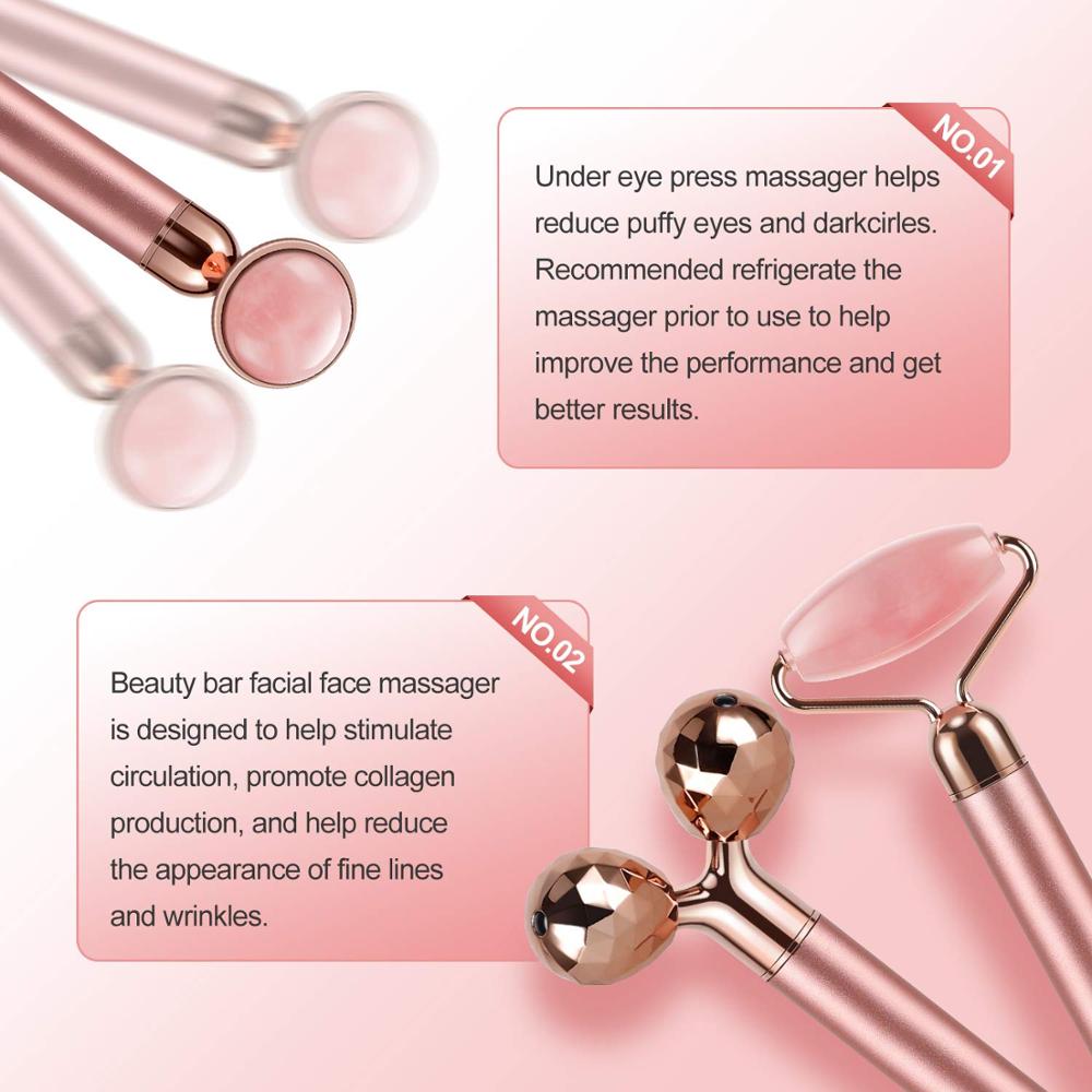 Electric Jade Roller Facial Massager Rose Quartz Vibrating Facial Roller Kit for Face, Eye, body, Anti-Aging Face Massager Tools