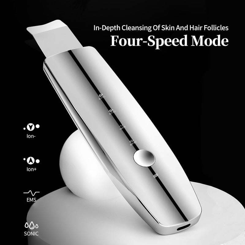 EMS Ultrasonic Skin Scrubber Face Spatula LED Red Blue Photon Massager Facial Shovel Deep Cleansing Anti-wrinkle Lifting Tool