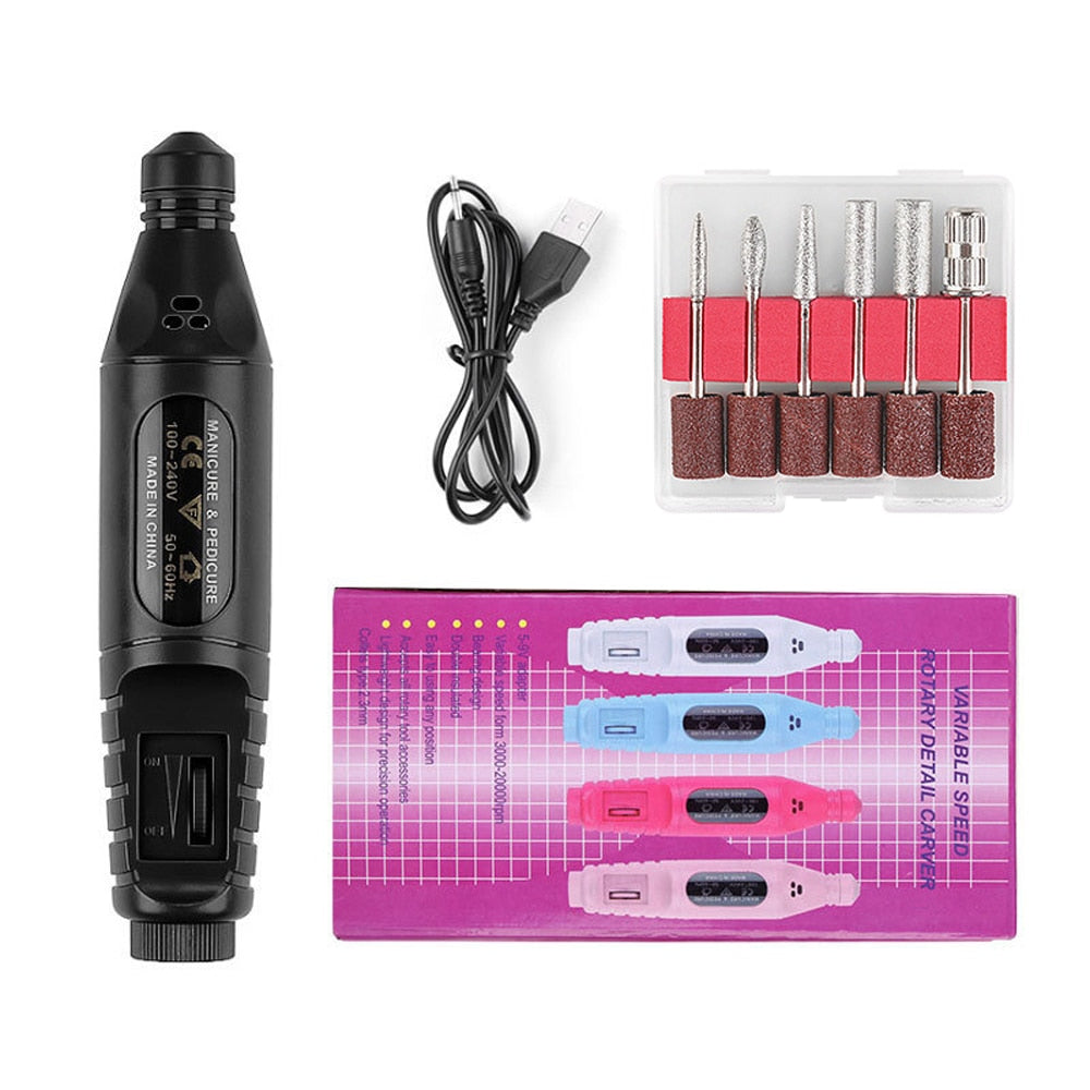 Electric Nail Drill Machine 20000RPM Professional Nail File Kit Cordless Milling Cutter Pedicure Manicure Tool Nail Salon