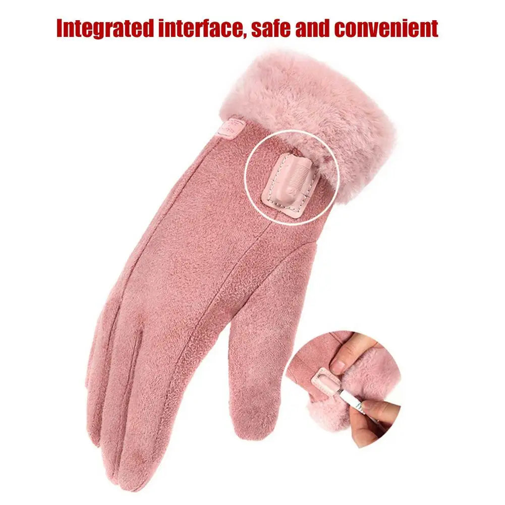 Women Full Finger Gloves USB Charging Heating Gloves 3D Ergonomics Ladies Warming Gloves Outdoor Cycling Electric Gloves