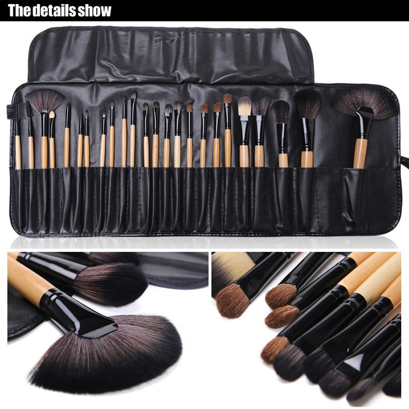 24Pcs Professional Makeup Brush Leather Bag Gift Cosmetic Eyeshadow Foundation Lash Eyelashes Concealer Makeup Brushes Tool