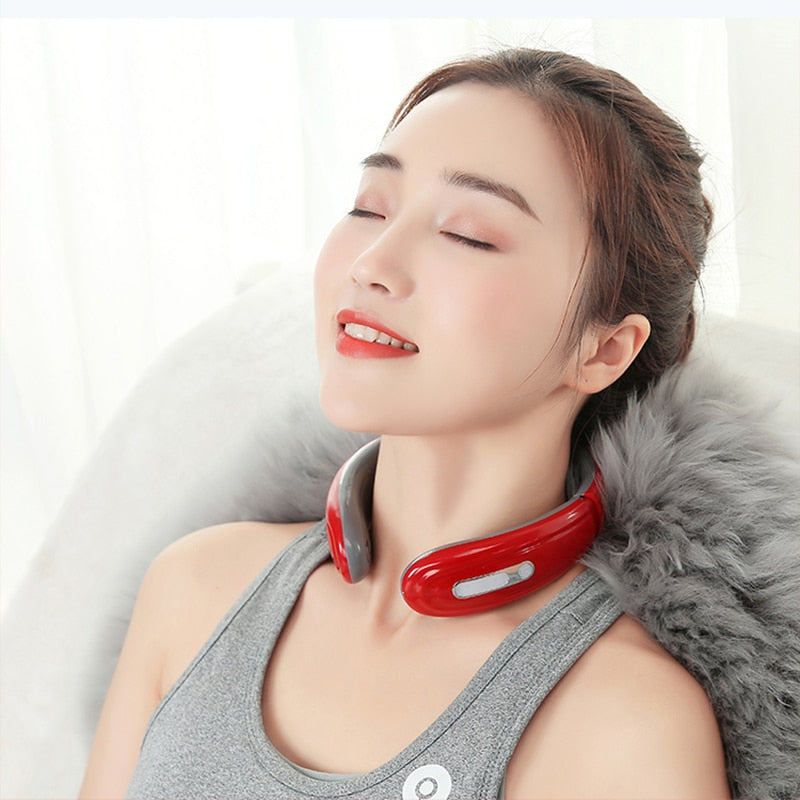 Electric Neck Massager Pulse Back 6 Modes Heating Shoulder EMS Muscle Massage Trainer Relaxation Pain Relief Tools
