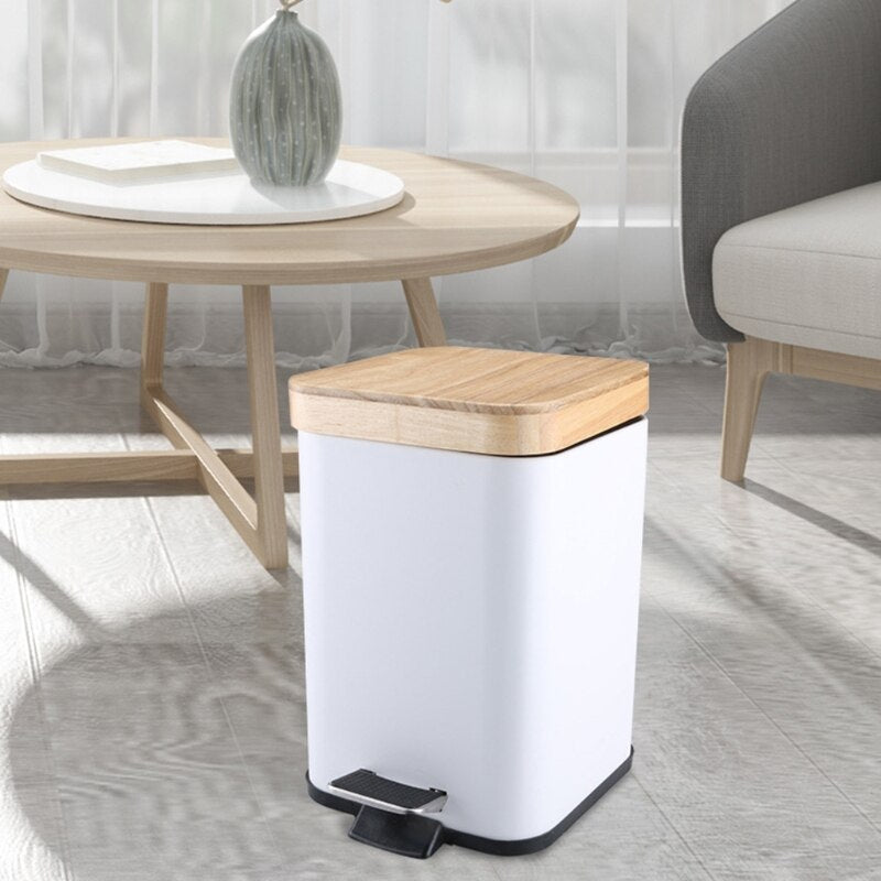 Double Layer Step Trash Can Garbage Rubbish Bin with Bamboo Lid Waste Container Organizer Bathroom Kitchen Office Decoration
