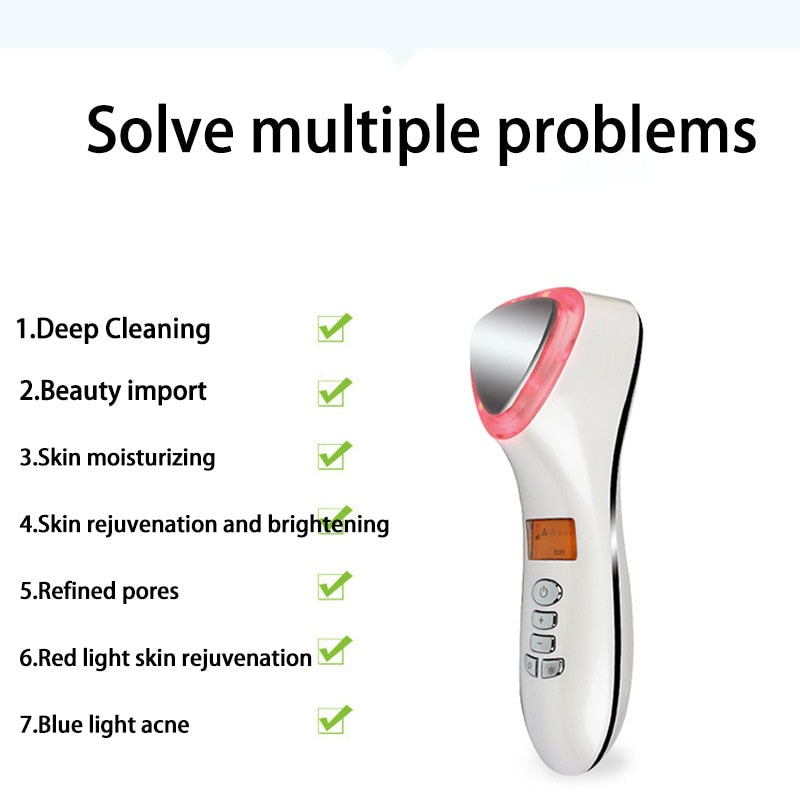 LED Face Massager Hot Cold Hammer USB Ultrasonic Light Photon Facial Lifting Wrinkle Remover Spa Ion Beauty Device