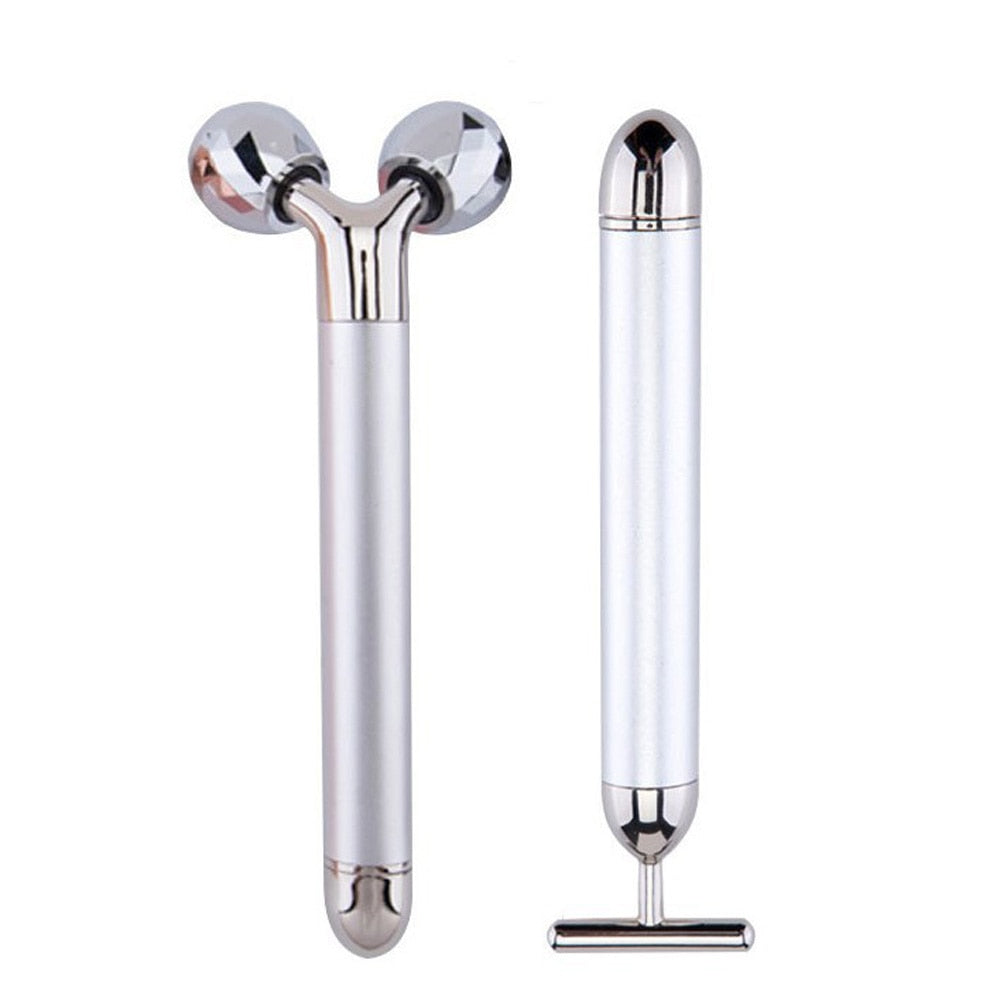 Energy Beauty Bar 24K Gold Facial Vibration Massager Anti Aging Skin Tighten V-Face Lifting Massage Roller Chin Reducer