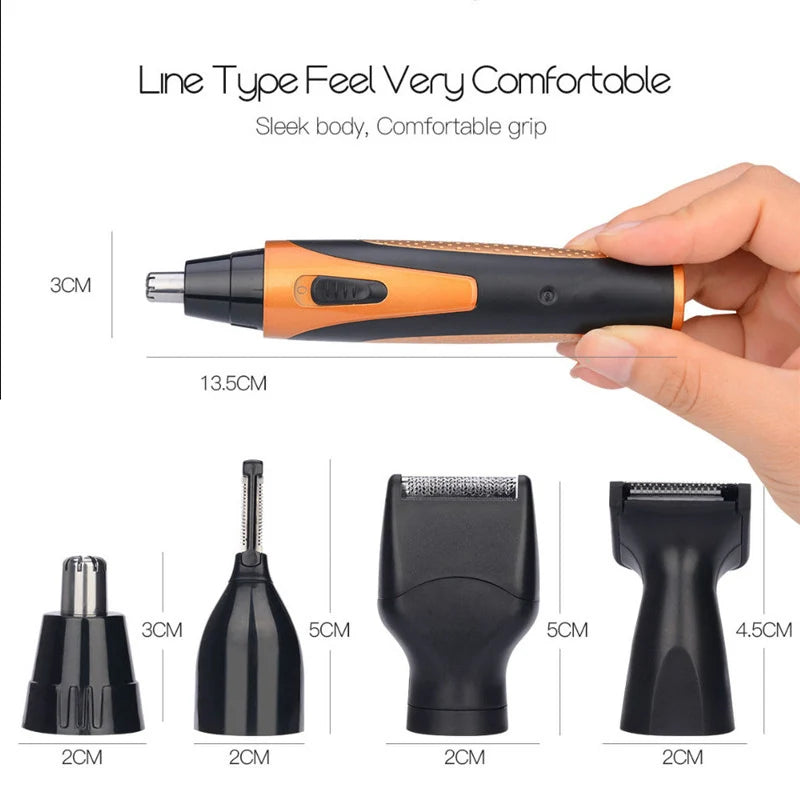 4 in 1 Nose Hair Trimmer for Men Beard Sideburn Eyebrow Trimmer for Facial Stubble Rechargeable Men's Grooming Kit