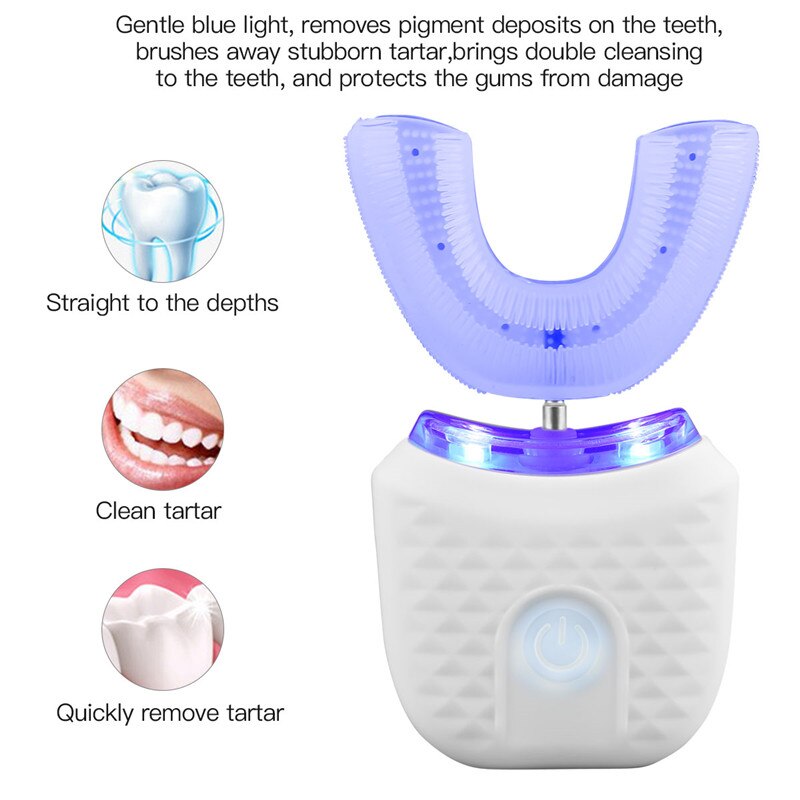 360 Degrees Automatic Electric Toothbrush Rechargeable Ultrasonic U-Type Blue light Tooth Whitening Toothbrush