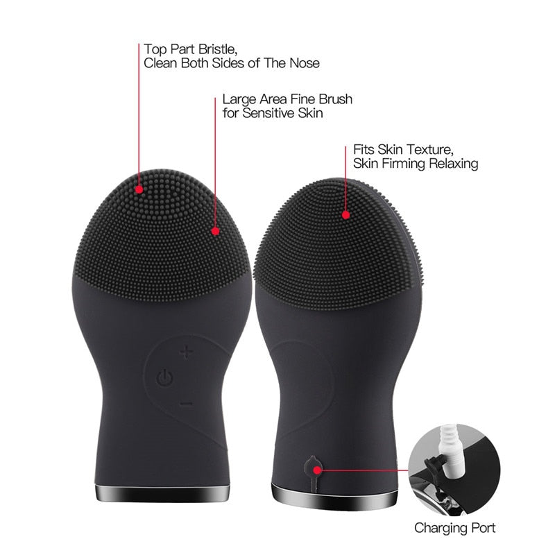 Electric Facial Cleansing Brush For Men USB Rechargeable Sonic Face Cleanser Massager Waterproof Face Skin Care Tools (Black)