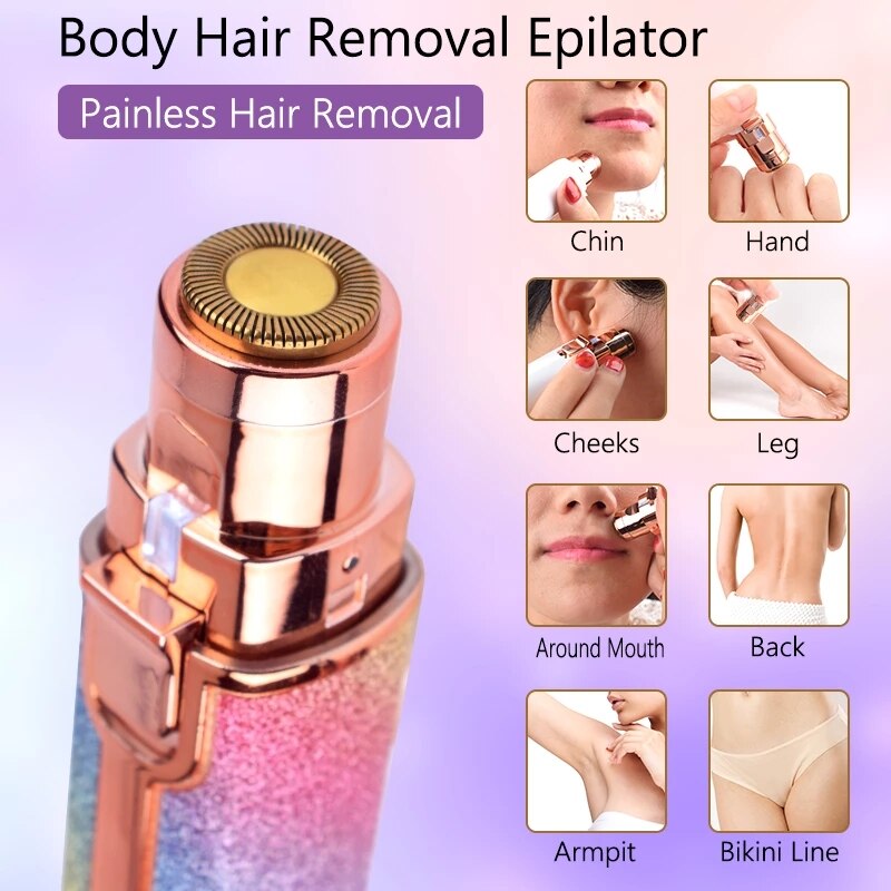 2 In 1 Electric Eyebrow Epilator Mini USB Rechargeable Face Lips Hair Removal Body Bikini Shavers for Women Lipstick Trimmer