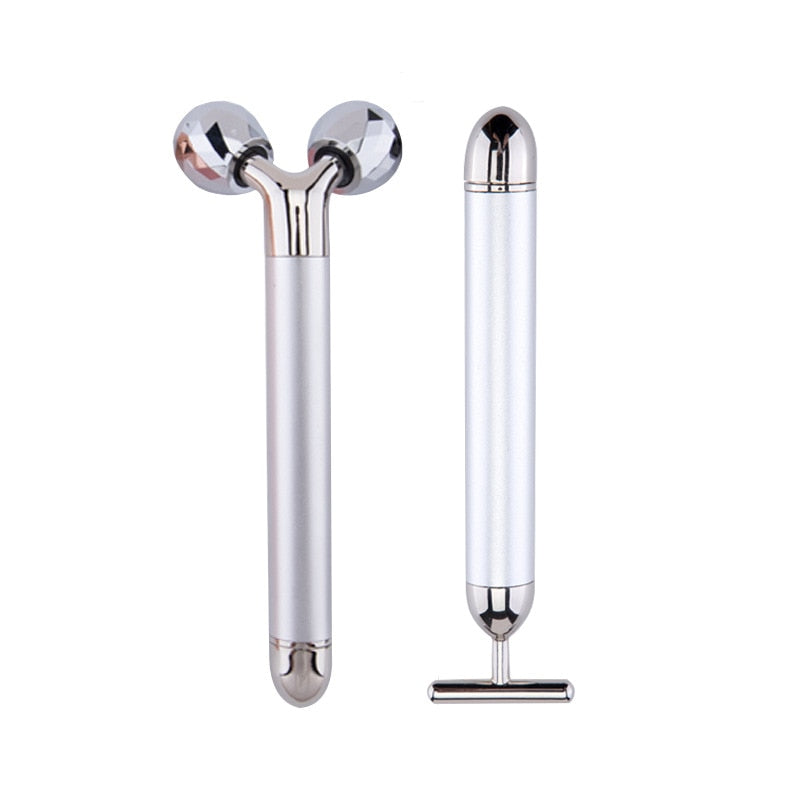 24k Gold Energy Beauty Bar Facial Face Massager 3D Roller Electric Sonic Energy & T Shape Arm Eye Nose Head Massager Face Lift