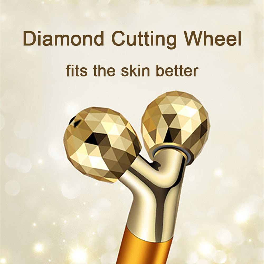 Energy Beauty Bar 24K Gold Facial Vibration Massager Anti Aging Skin Tighten V-Face Lifting Massage Roller Chin Reducer