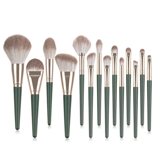 14pcs Green Makeup Brushes Set Beauty Foundation Powder Blush Sculpting Brush Eyeshadow Blooming Nasal Cosmetic