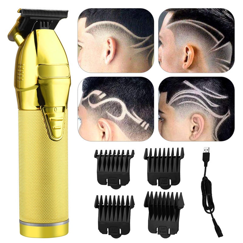 Electric Hair Trimmer Men's Haircut Clippers USB Rechargeable Blade Razor Powerful Beard Shaver Cordless Trimmer Cutting Machine (Gold)