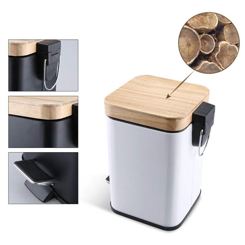 Double Layer Step Trash Can Garbage Rubbish Bin with Bamboo Lid Waste Container Organizer Bathroom Kitchen Office Decoration