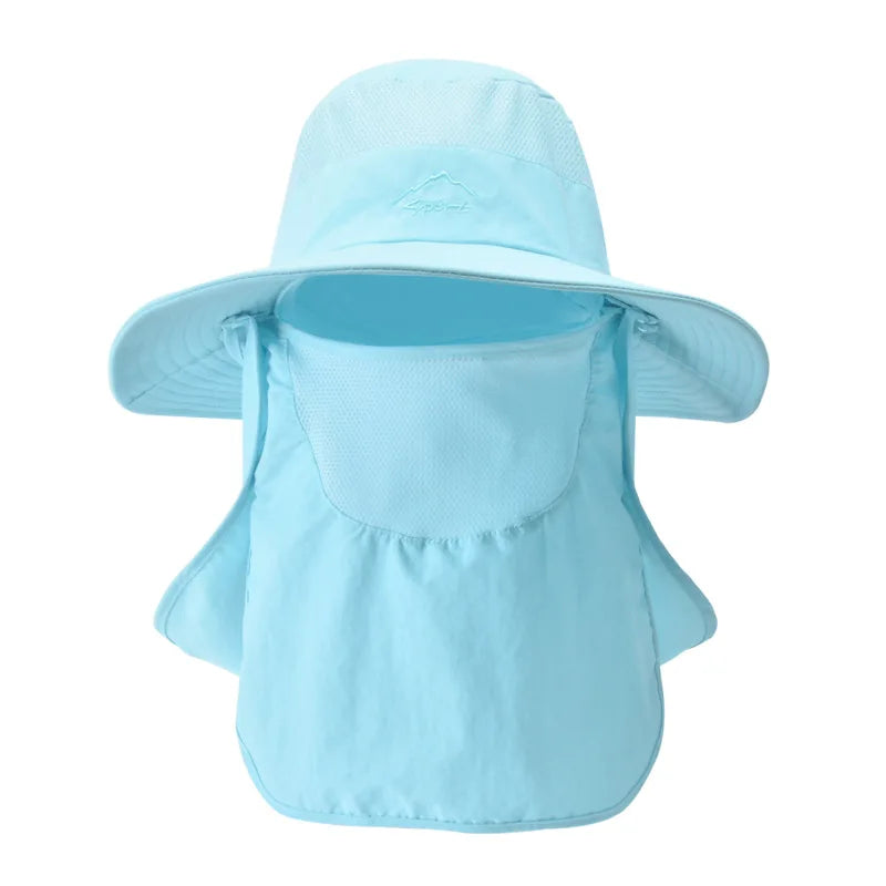 Summer Quick-drying Men Women Hat Outdoor Face Mask Wide Brim Bucket Hat Sun Protection Cap for Fishing Hunting