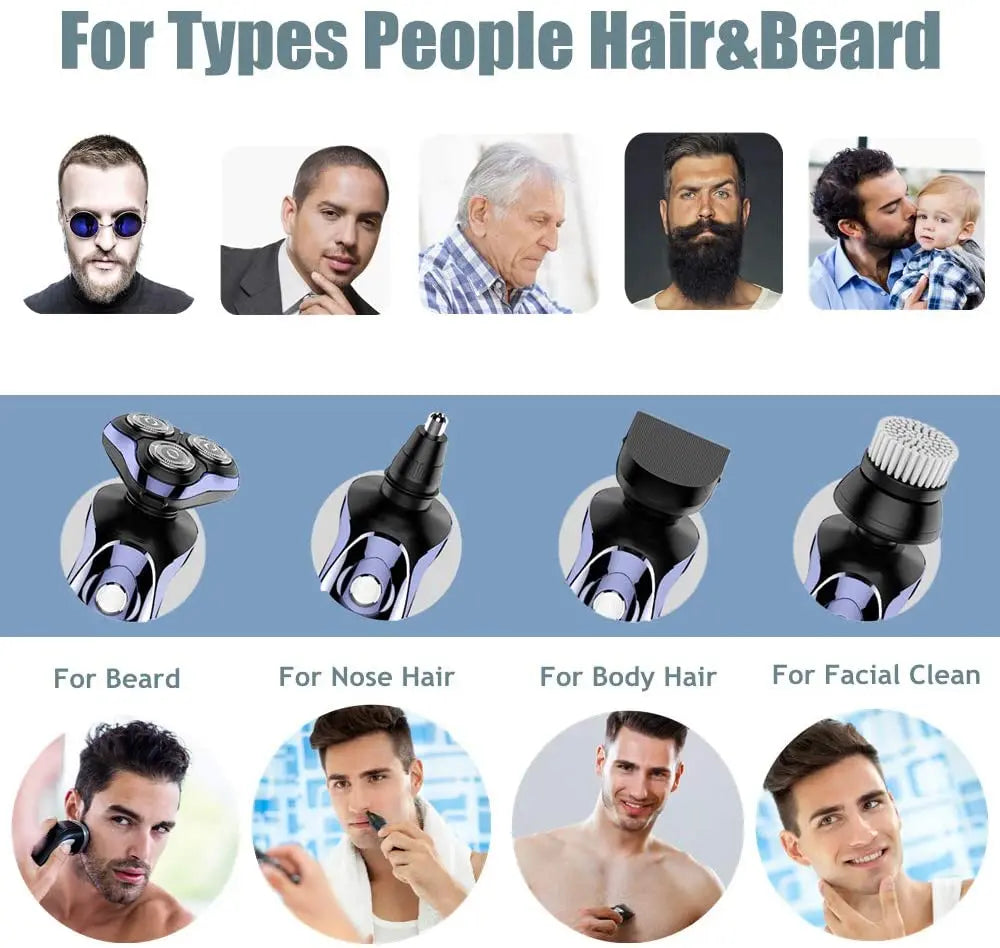 4 in 1 Electric Shaver Hair Clippers Men's Rotary Shavers Rechargeable Razors Beard Nose Hair Trimmer Shaving Grooming Sets