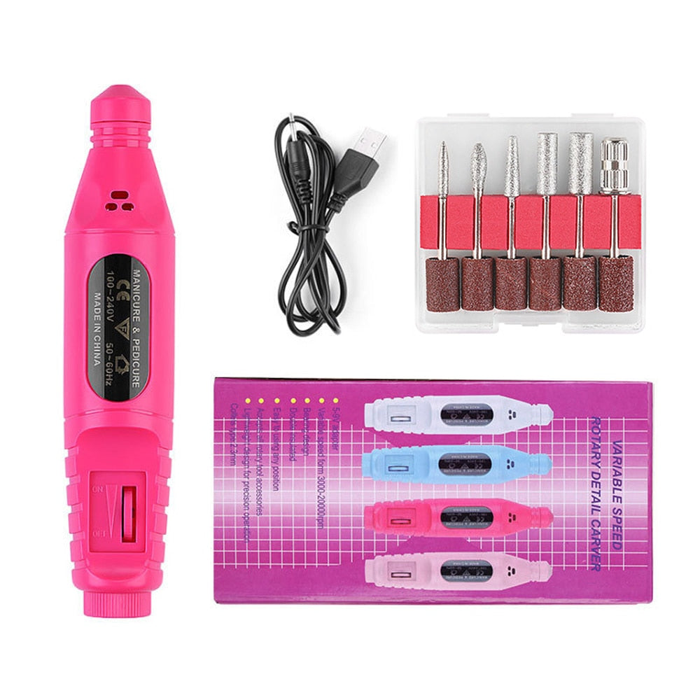 Electric Nail Drill Machine 20000RPM Professional Nail File Kit Cordless Milling Cutter Pedicure Manicure Tool Nail Salon
