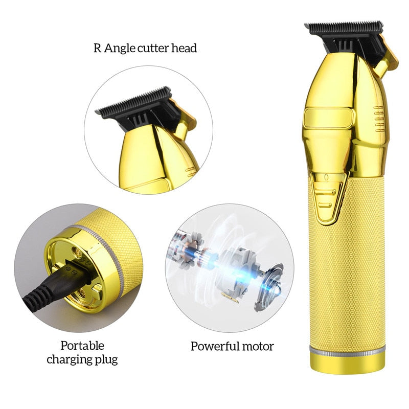 Electric Hair Trimmer Men's Haircut Clippers USB Rechargeable Blade Razor Powerful Beard Shaver Cordless Trimmer Cutting Machine (Gold)
