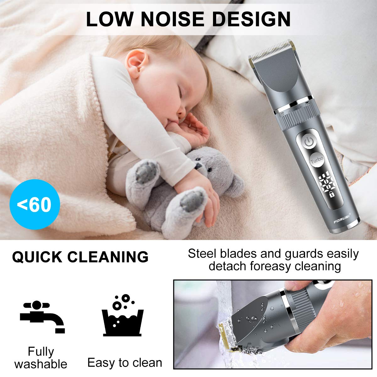 Full Body Washable Electric Hair Clipper Ceramic Professional Fine Adjustable Hair Trimmer Low Noise Hair Cutting Machine Razor