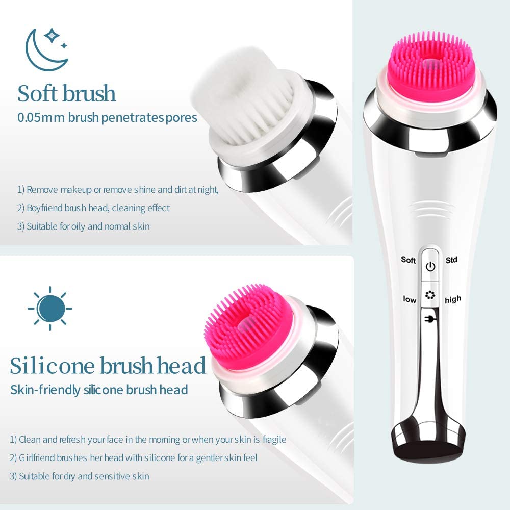 4 in 1 Electric Clearner Automatic Rotation Facial Cleansing Brush With Face Eye Massager Ultrasonic Spin Brush For Exfoliating
