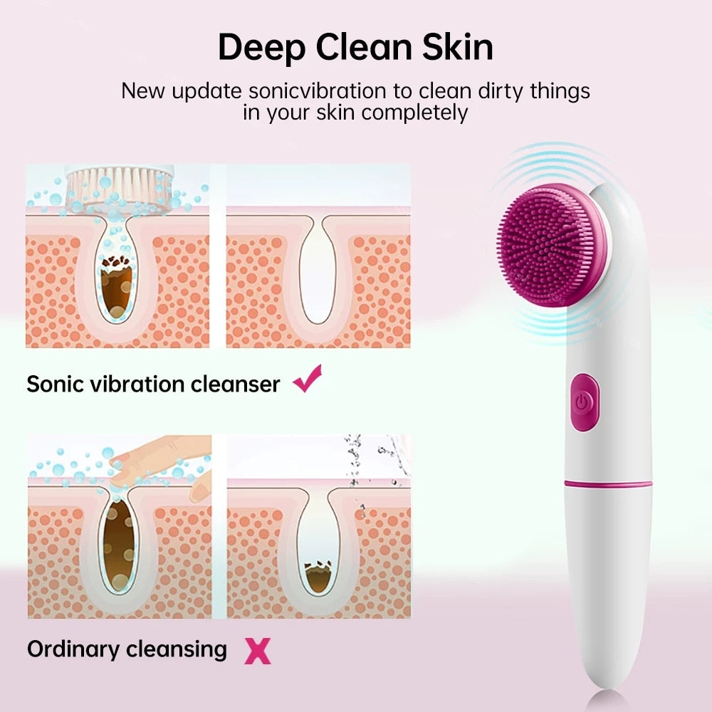 Electric Face Clean Brush Sonic Vibration Massage Facial Cleansing Blackhead Remover Deep Cleaning Washing Skin Care Tool