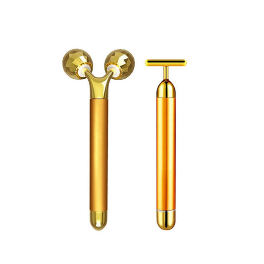 Energy Beauty Bar 24K Gold Facial Vibration Massager Anti Aging Skin Tighten V-Face Lifting Massage Roller Chin Reducer