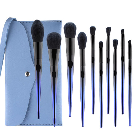 10 Pcs Makeup Brushes Navy Blue Premium Synthetic Hair Foundation Blending Brush Tool Powder Eyeshadow Cosmetic Set Case