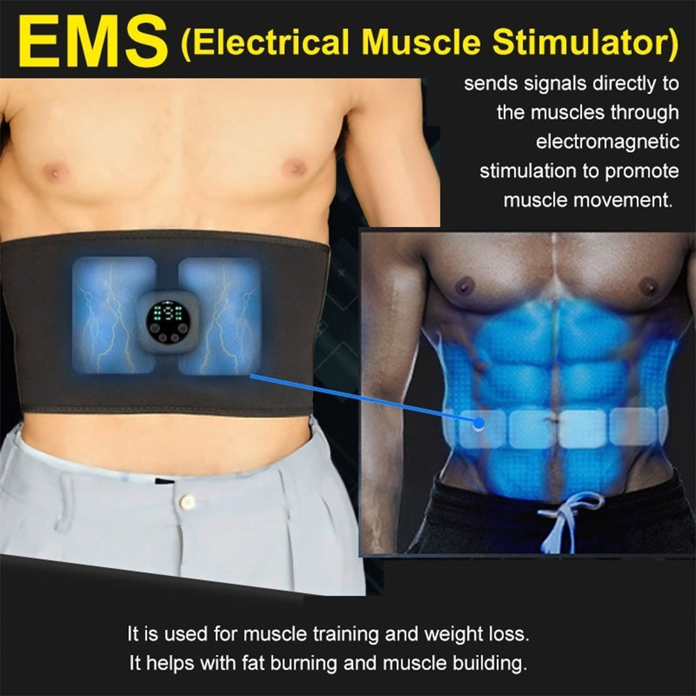 EMS Fitness Trainer Belt Waist Support Abdominal Muscle Stimulator Slimming Belt Unisex USB Recharge Home Muscle Training Device