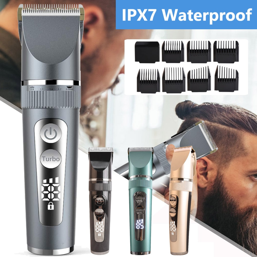Full Body Washable Electric Hair Clipper Ceramic Professional Fine Adjustable Hair Trimmer Low Noise Hair Cutting Machine Razor