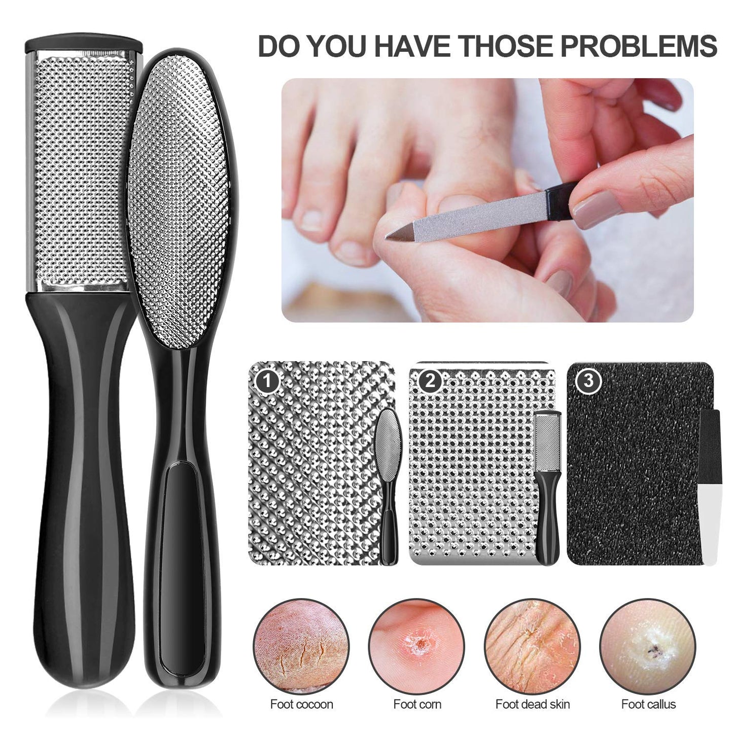 Pedicure Kit 20 in 1 Black Stainless Steel Professional Pedicure Tools Set Foot Rasp Peel Callus Dead Skin Remover Foot Care