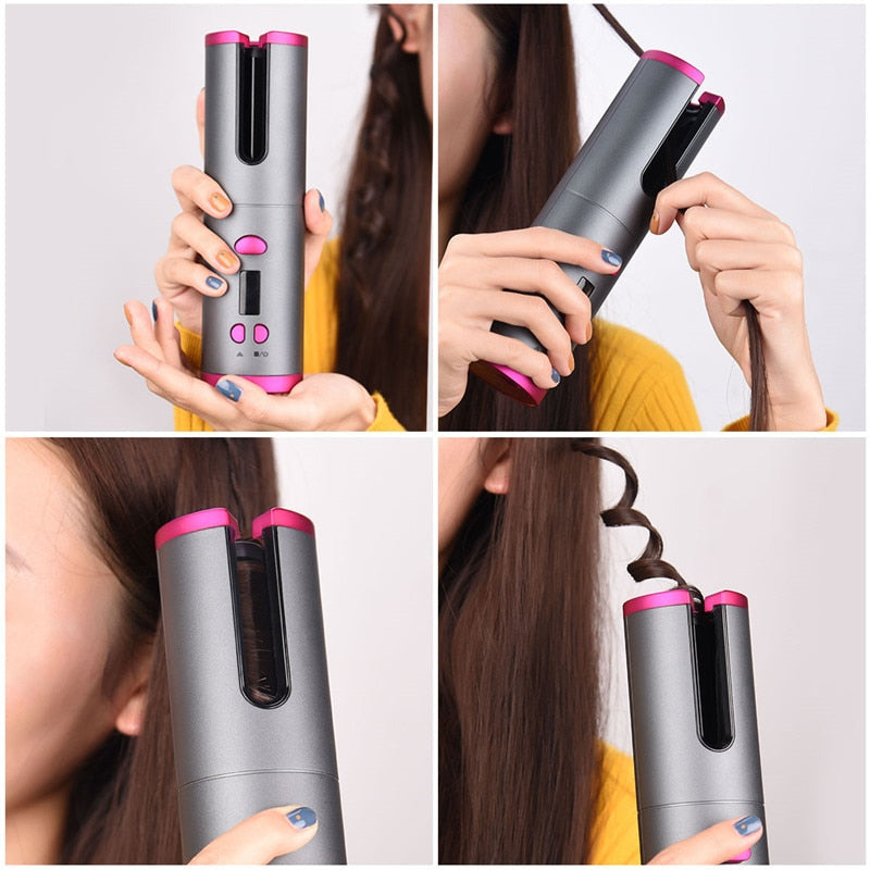 Cordless Automatic Hair Curler Iron Wireless Curling Iron USB Rechargeable Hair Curler For Curls Waves LCD Display Ceramic Curly