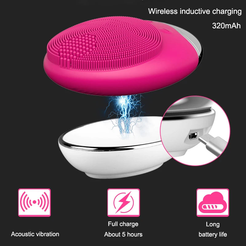 Electric Face Cleaner Sonic Silicond Facial Cleansing Brush Electric Ultrasonic Vibrating Face Massager Mini Pore Deep Cleaning